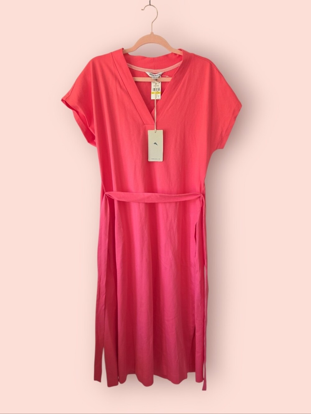 NWT Tommy Bahama Islandscape Jersey Midi Dress Melon Berry Size M - Picture 3 of 9